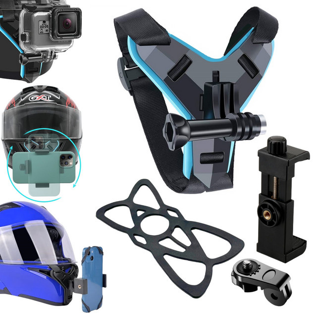 Motorrad Helm Halterung für GoPro Hero 12 10 9 8 7 Action Kamera und Smartphone in Schwarz - Bild 1