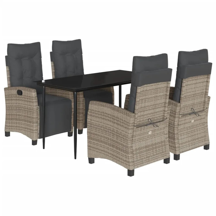 vidaXL 5-teilige Garten-Essgruppe aus Poly Rattan in Grau mit wetterfesten Kissen und Glastisch - Bild 2