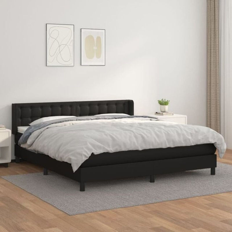 vidaxl Boxspringbett mit Matratze in Schwarz aus Kunstleder, B/B: 160 x 200 cm - Bild 1