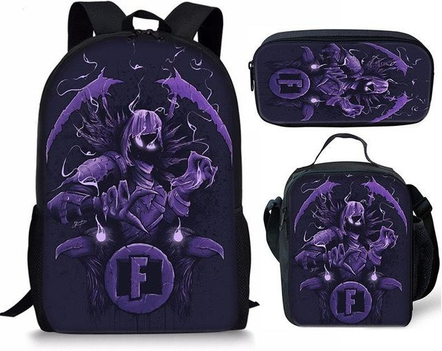 3-teiliges Fortnite Schulset mit Rucksack, Schultasche, Federmäppchen und Brotdose in Lila von Discover Intime - Bild 1