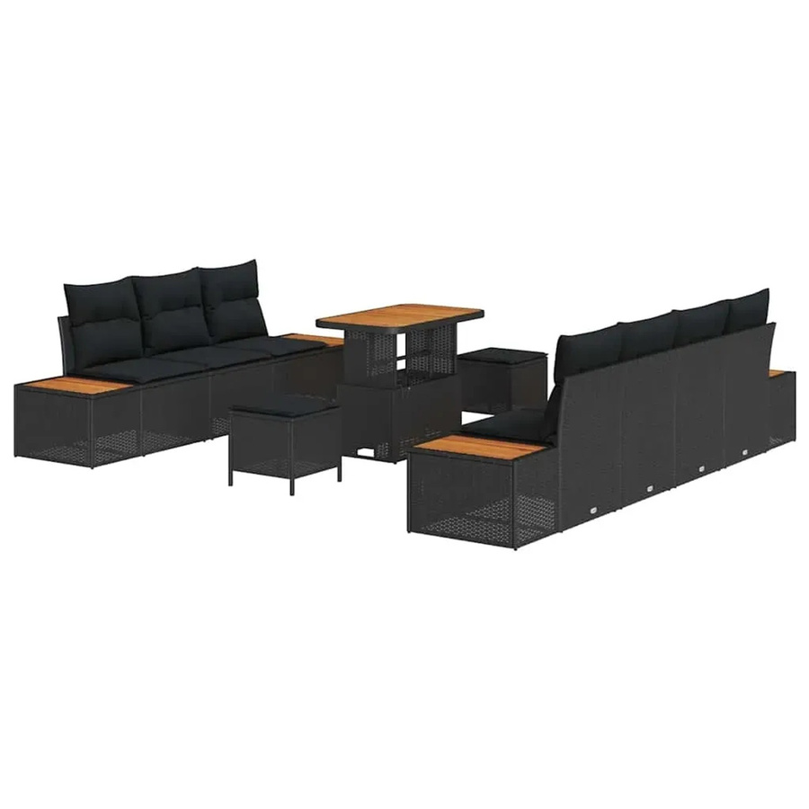 vidaXL Garten-Sofa-Set aus Polyrattan in Schwarz mit 10-teiligem Lounge-Ensemble inklusive Kissen und Tisch - Bild 2