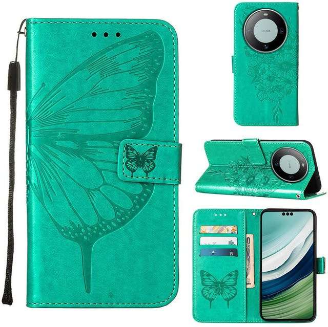 Honor Klapp-Lederbrieftasche Schmetterling Design für Honor X9B X8B X7B und Honor Magic 6 Lite in Türkis - Bild 1
