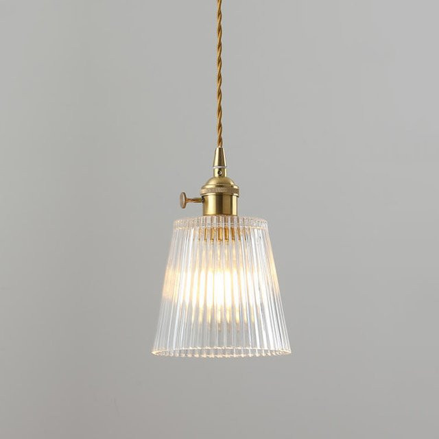 Vintage Nordic Pendelleuchte aus Glas in Transparent mit Gold/Messing für Esszimmer, Küche und Schlafzimmer - Bild 1