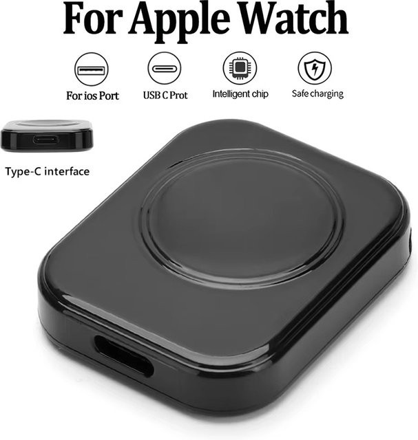 Mrgabwte Magnetisches kabelloses Schnellladegerät für Apple Watch Series 9 8 Ultra 1 2 3 mit USB-C Anschluss in Schwarz - Bild 1