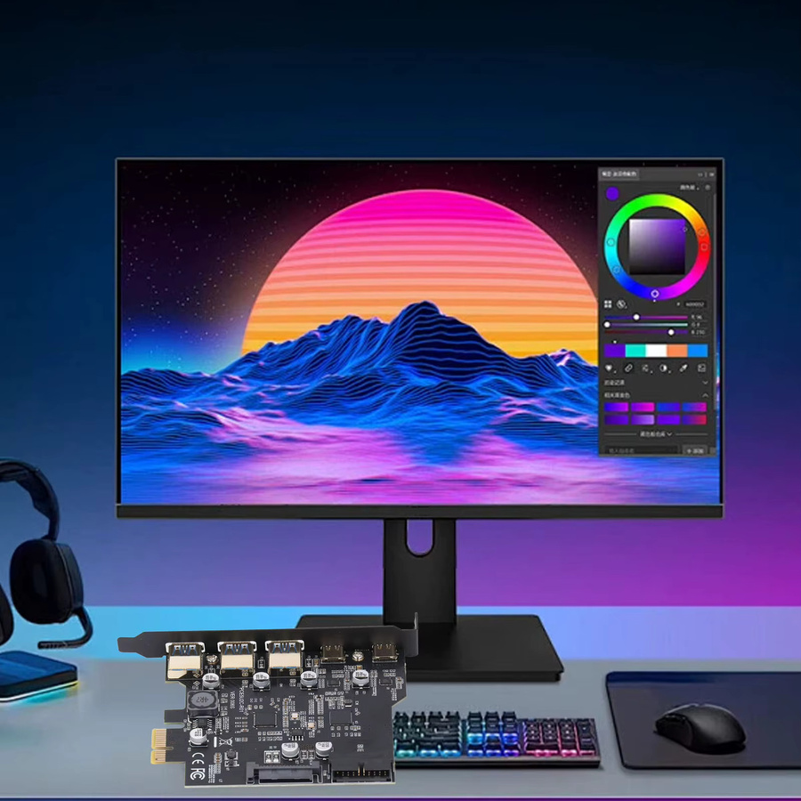 Qiilu PCIe zu USB 3.2 Erweiterungskarte mit 5 Anschlüssen (2x USB Typ C und 3x USB Typ A) in Schwarz für Desktop-PC - Bild 5