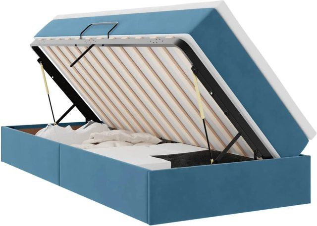 vidaXL Aufbewahrungsbett mit Matratze aus Samt in Dunkelblau, B/T/H: 100 x 200 x 48,5 cm - Bild 1