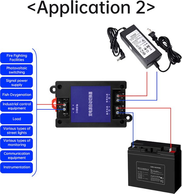 Aideepen 2-Wege-Universal-DC-Dual-Power-Automatikschalter für unterbrechungsfreie Stromversorgung, 5 V-60 V, max. 8 A, Schwarz - Bild 1