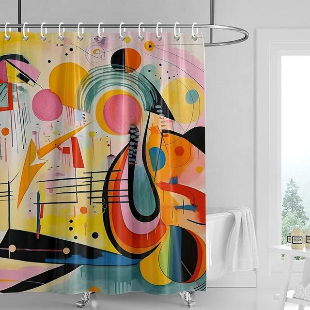 Duschvorhang mit abstraktem Pflanzenmotiv in Morandi-Farben, wasserdicht und schimmelresistent, Nordischer Stil, B/H: 180 x 200 cm - Bild 1