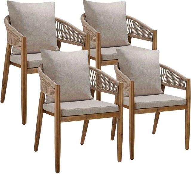 tectake Gartenstuhl Manacor aus lasiertem Akazienholz mit Arm- und Rückenlehne im Ropedesign, Sand/Beige, inklusive abnehmbarer wetterfester Polyesterkissen - Bild 2