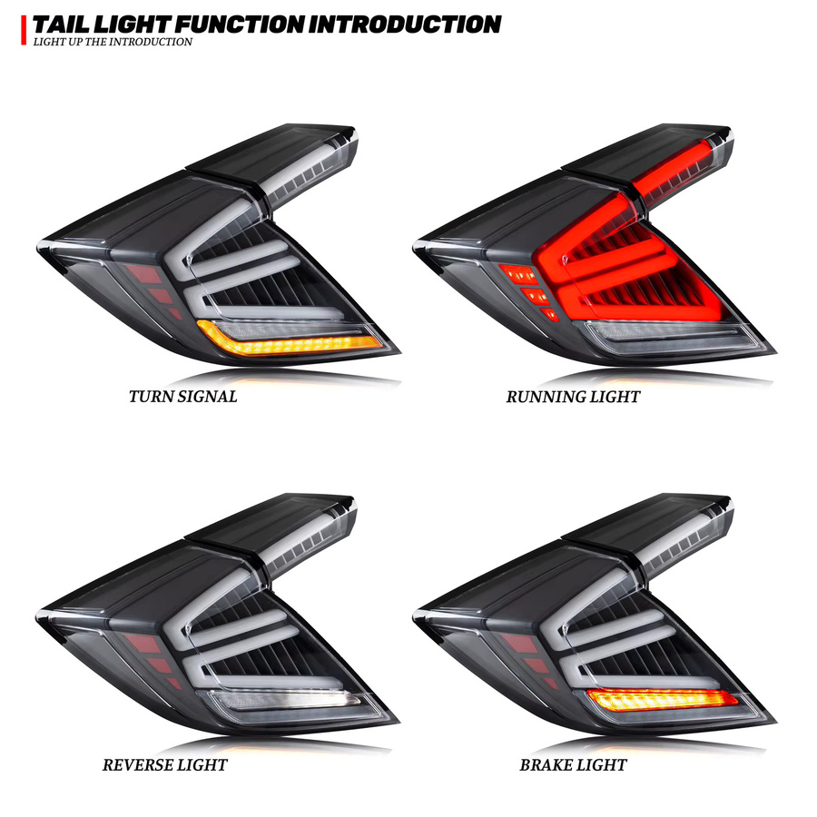 LED-Rückleuchten für Honda Civic 2016–2021 Schrägheck Typ R FK6 FK7 FK8 FK9 mit sequentiellen Blinkern in Transparent und Rot - Bild 3