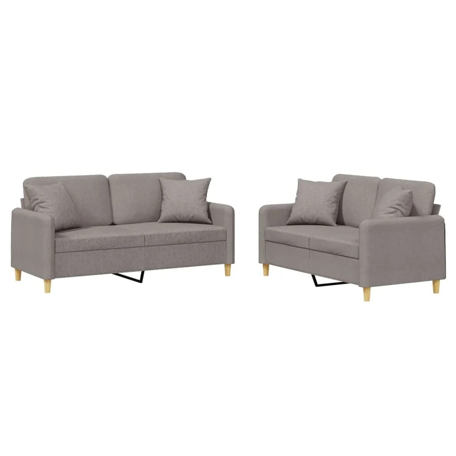 vidaXL 2-teilige Sofagarnitur mit Kissen in Taupe und Grau aus Stoff mit Armlehnen - Bild 2