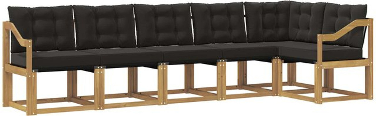 vidaXL Outdoor-Sofagarnitur aus Akazie mit Kissen, 6-teiliges Loungemöbel-Set in Weiß und Schwarz, modern und minimalistisch - Bild 1