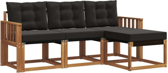 vidaXL Outdoor-Sofagarnitur 4-teilig aus Akazienholz und Textilene in Natur und Schwarz mit wetterfesten Kissen - Bild 1