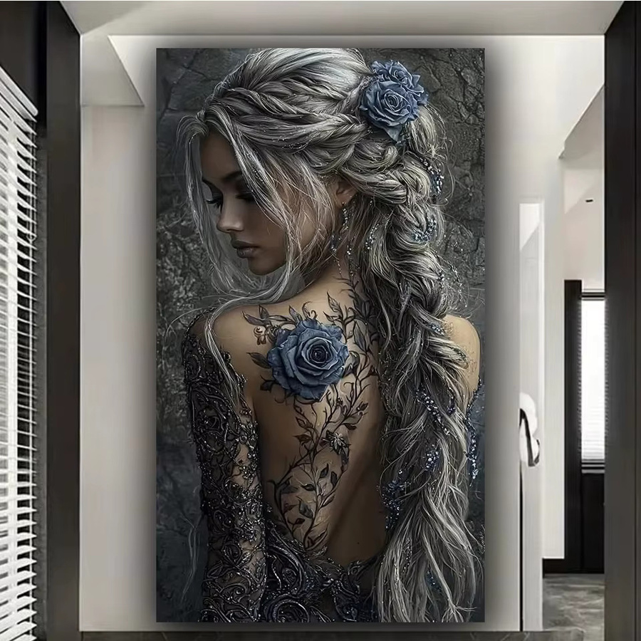 Juhua Diamantmalerei Tattoo Frau Motiv als DIY Mosaik-Kunstwerk in Multicolour für die Wanddekoration, Breite: 30,0 cm - Bild 2