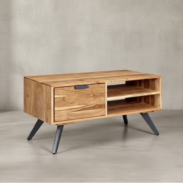 KADIMA DESIGN Couchtisch aus Massivholz Akazie und Eisen in Braun, B/T/H: 95 x 45 x 45 cm - Bild 1