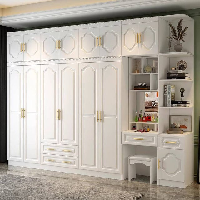 ZHIO Kleiderschrank aus Holz in Weiß, moderner Vintage-Schrank mit Scharniertüren für das Schlafzimmer - Bild 1
