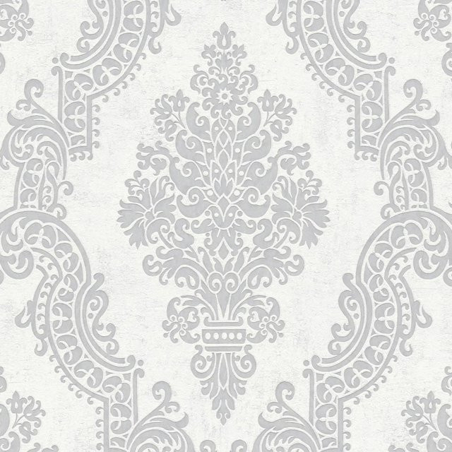PROFHOME 397655-GU Barock Tapete Ornament in Weiß und Grau, florales Design, Vlies, Breite: 0,53 m, Länge: 10,05 m - Bild 1