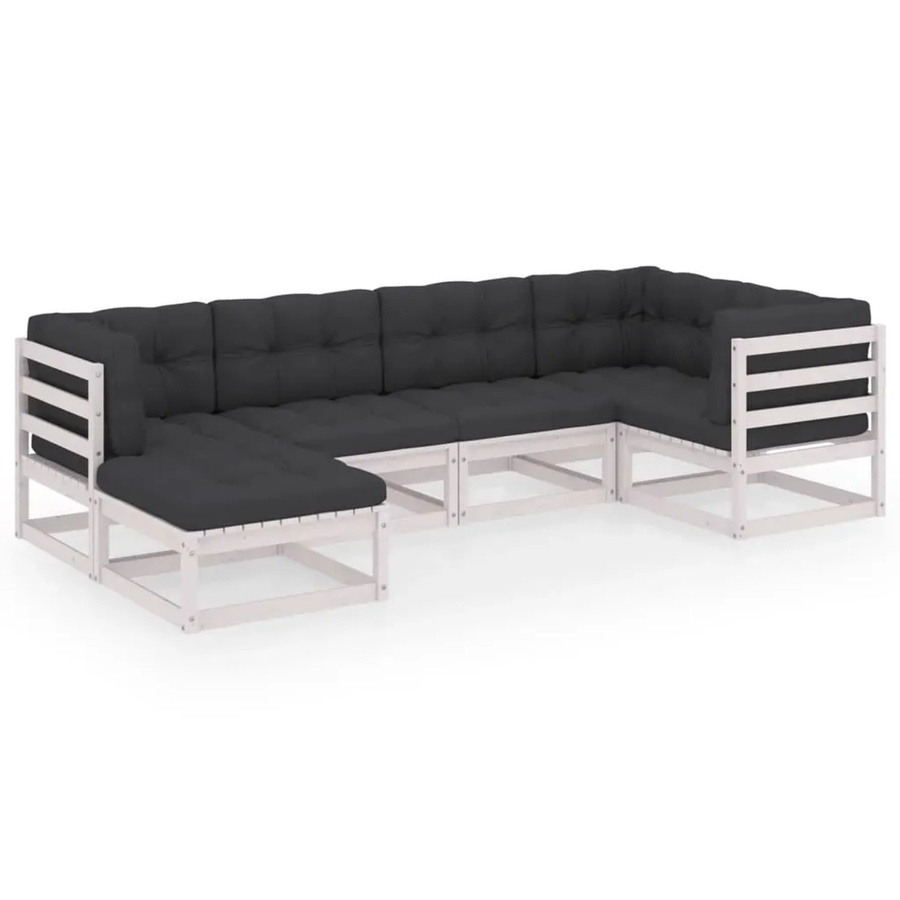 vidaXL 6-teiliges Garten-Lounge-Set aus massivem Kiefernholz in L-Form mit Kissen in Weiß und Anthrazit - Bild 2