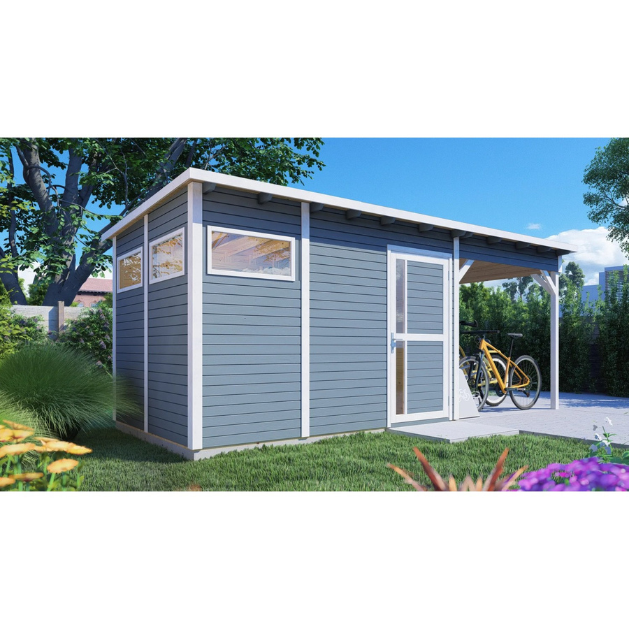 Bertilo Holz-Gartenhaus Pentus 3 Lounge mit Flachdach in Grau, B: 558 cm, T: 234 cm - Bild 2