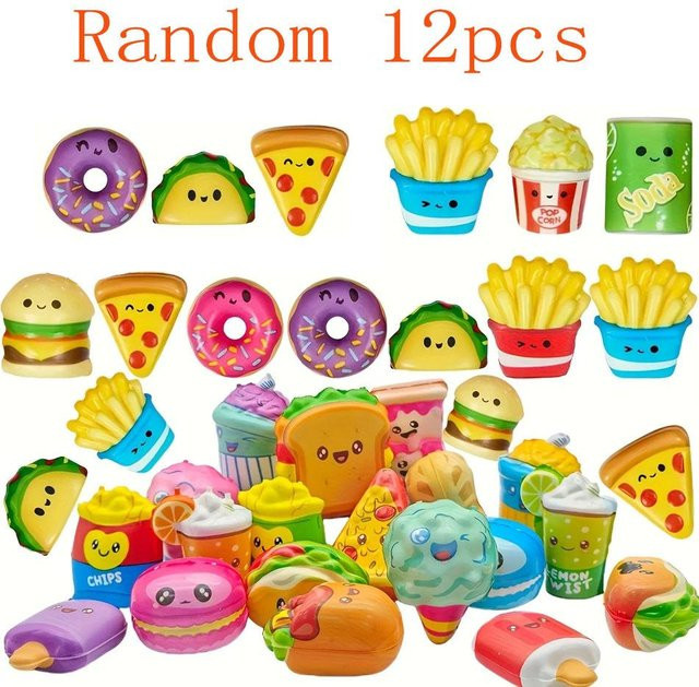 Binchi Outdoor Product Mini Quetschspielzeug, 12-teiliges Set, verschiedene Lebensmittel, Squishy Spielzeug - Bild 1