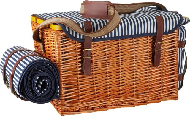 tectake Picknickkorb Rügen für 4 Personen aus geflochtener Weide in Braun mit Picknickdecke, Kühlfach und integriertem Tisch, B/H/T: 46 x 32 x 50 cm - Bild 2