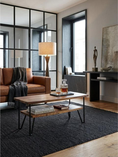 KADIMA DESIGN Couchtisch aus Massivholz und Metall in Braun, Rechteckig, Industrial Design, B/T/H: 90 x 50 x 40 cm - Bild 1