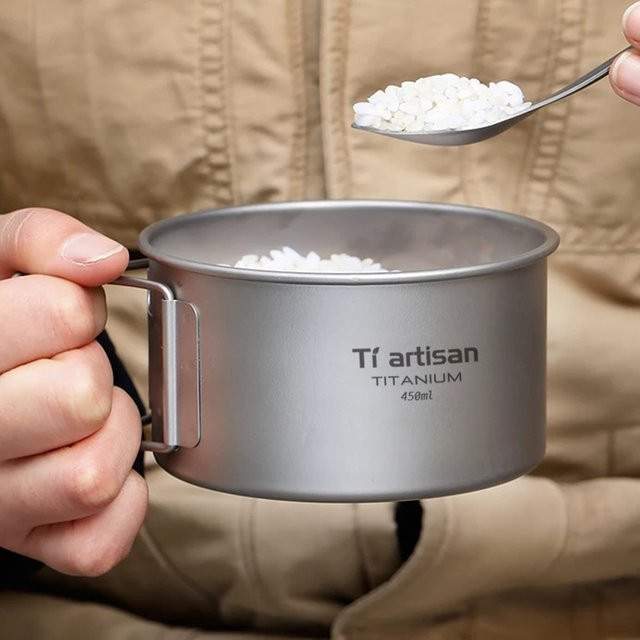 Tiartisan Camping-Schüssel aus Titan mit faltbarem Griff in Silber - Bild 1
