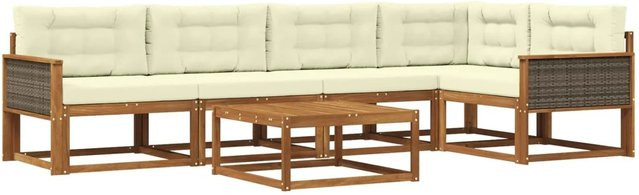 vidaXL Outdoor-Sofagarnitur L-Form aus Akazienholz mit 6 Kissen in Braun und Beige - Bild 1