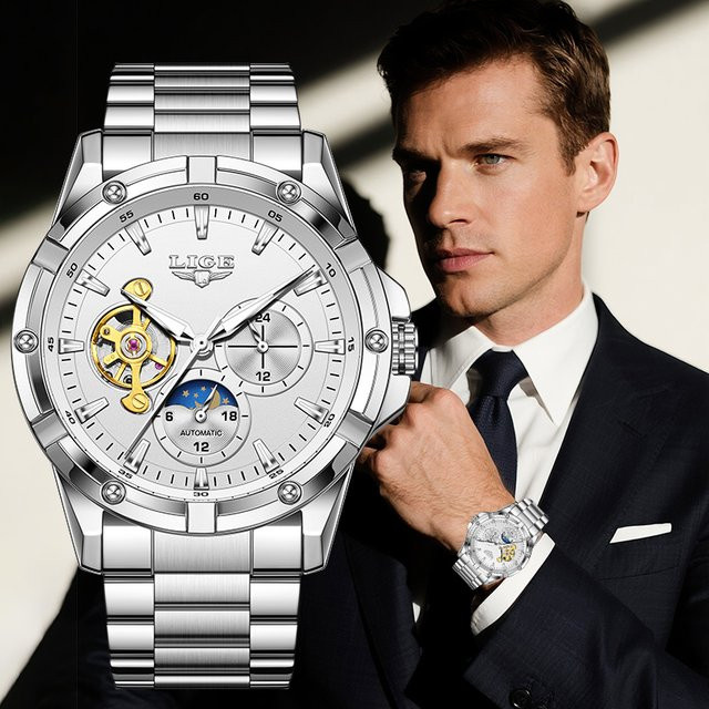 LIGE Chronograph, Automatik, Edelstahl, Silber, Herren - Bild 1