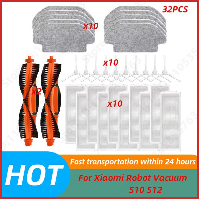 Xiaomi Roboterstaubsauger Zubehör Set mit Hauptbürste, Seitenbürste, Filter und Wischmopp für S10, S12, T12, B106GL, Mop 2S XMSTJQR2S und 3C B106CN - Bild 1
