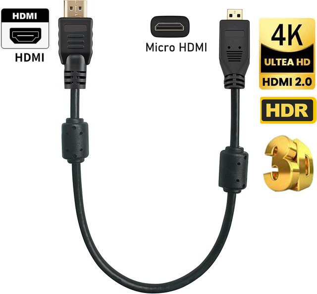 Bidirektionales Micro-HDMI-zu-HDMI-Adapterkabel für GoPro Hero 7 Black, Hero 6, Hero 5 und Hero 4 sowie Raspberry Pi 4, unterstützt 4K bei 60Hz, Schwarz - Bild 1
