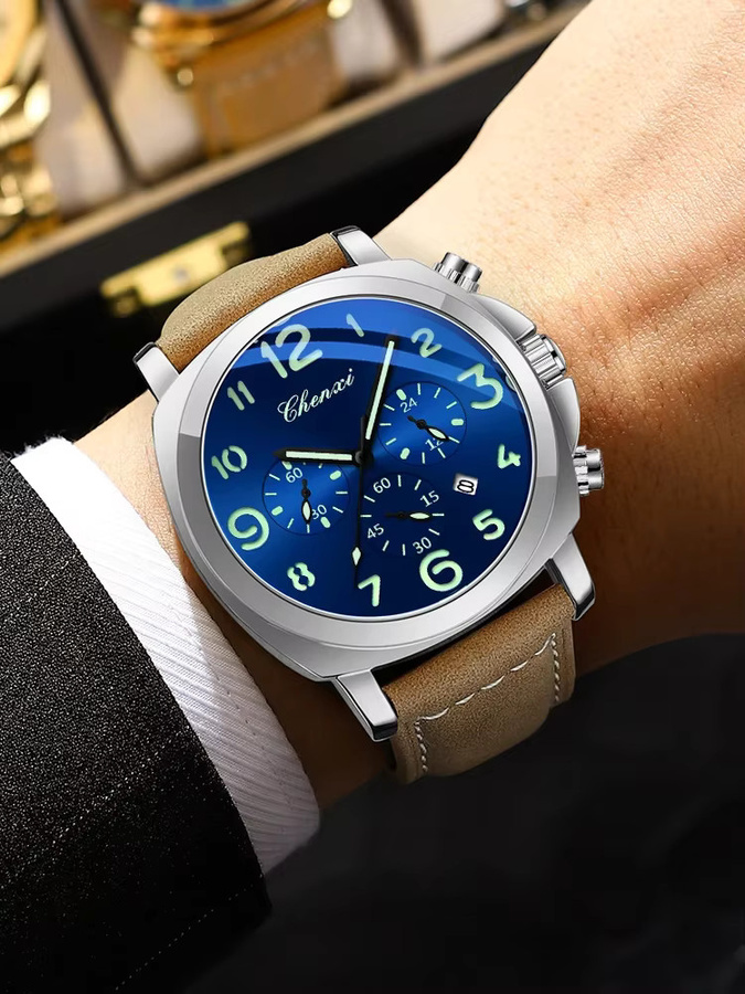 CHENXI Chronograph Herren, Quarz, Lederband, Schwarz, Wasserdicht - Bild 7