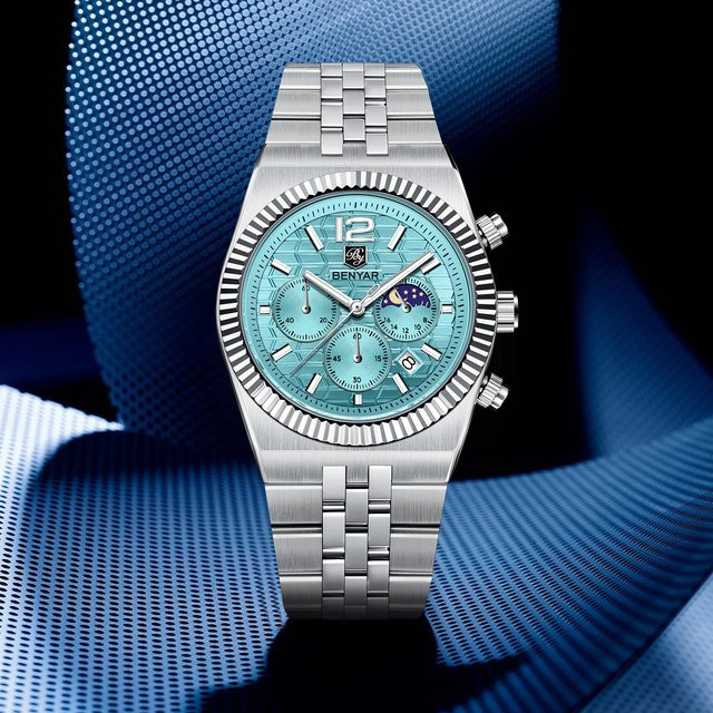 BENYAR Chronograph Armbanduhr, Quarz, Edelstahl, Blau, Herren - Bild 1