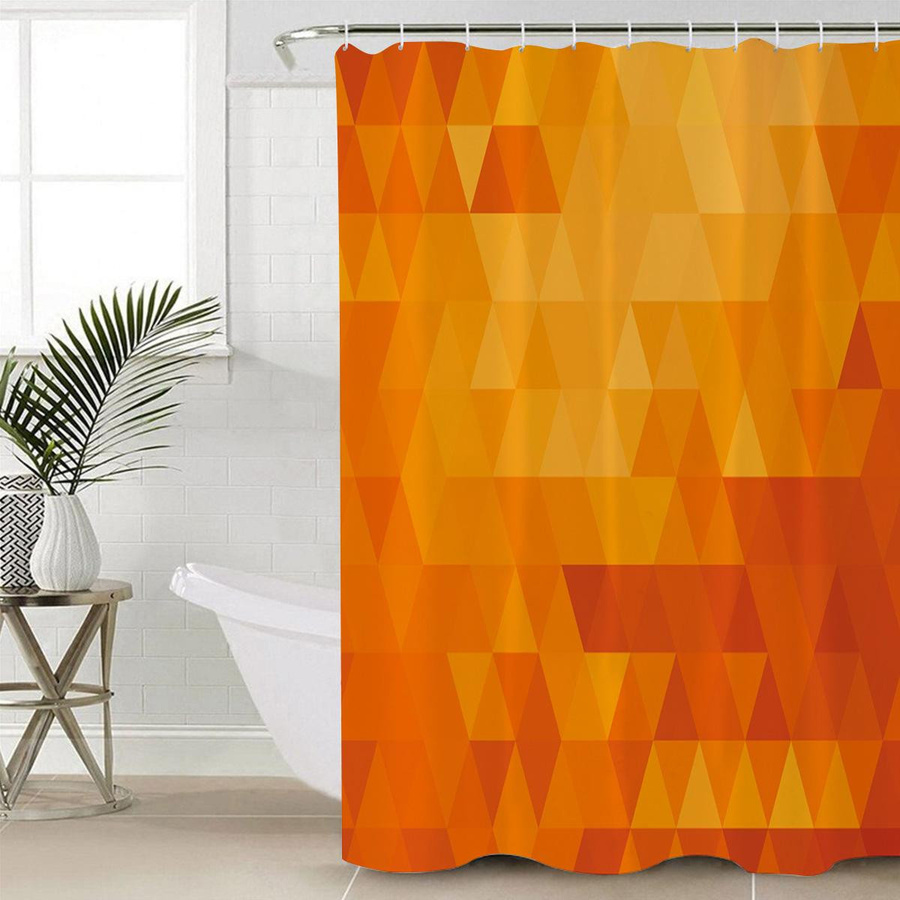 Wasserdichter Duschvorhang mit geometrischem Dreieck-Muster in Orange inklusive Haken, Breite: 90 cm, Höhe: 180 cm - Bild 3