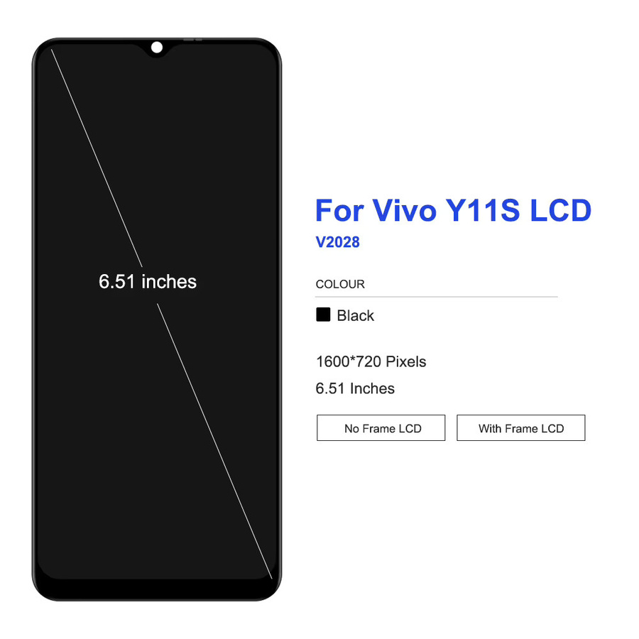 Vivo Y11s LCD Display Touchscreen Digitizer Montage mit Rahmen, 6,51 Zoll, Schwarz - Bild 2