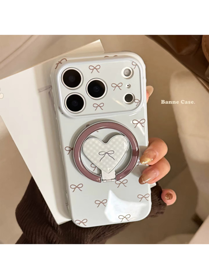 MUQGEW iPhone Schutzhülle mit koreanischem Bowknot Falten Gitter und Herz Design, Stoßfestes Soft Cover in Weiß für iPhone 17 16 15 14 13 12 Pro Max - Bild 4