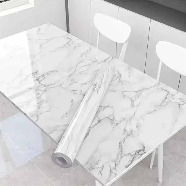Selbstklebender PVC-Wandaufkleber in Marmor-Optik, Farbe: Weiß, Breite: 40 cm, wasserdicht und schimmelresistent für Küchenarbeitsplatten und Schränke - Bild 1