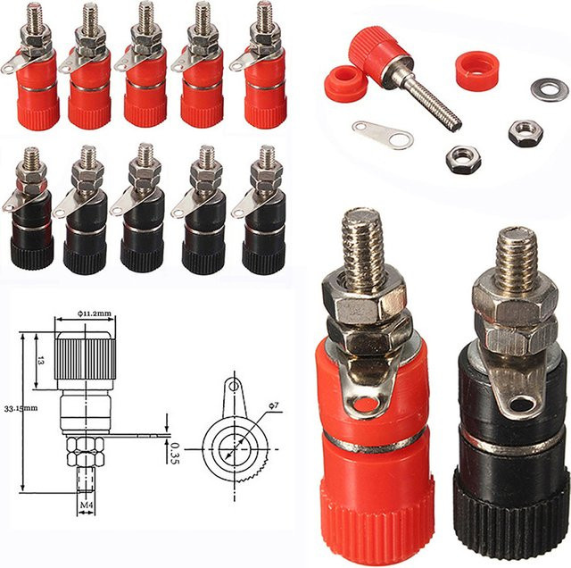 FVJVYE Bananenstecker Weiblich 4mm DIY Lautsprecher-Anschluss Terminals für Audio-Verstärker in Rot und Schwarz - Bild 1