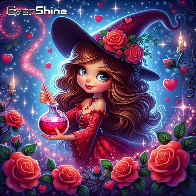 EverShine Diamantmalerei Elfenmädchen mit Rosen als Strass-Stickerei und Vollquadrat-Mosaik in Multicolour - Bild 1