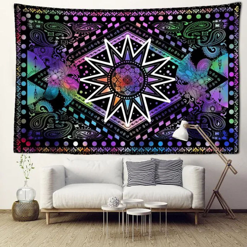 Bohemian Wandtapet mit psychedelischem Pilz-Motiv und abstrakter Hexerei-Kunst, mehrfarbig, Textil, Breite: 95 cm, Höhe: 73 cm - Bild 1