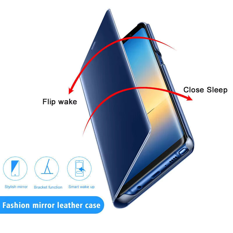 Spiegel Flip Case mit Standfunktion für Samsung Galaxy A55 A35 A25 A15 A54 A53 A52 A73 A72 A14 A13 A12 A24 A34 A33 A32 in Gold und Blau - Bild 2