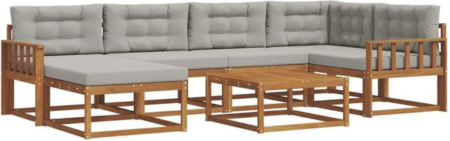 vidaXL Outdoor-Sofagarnitur 7-teilig aus Akazienholz mit Kissen in Natur und Hellgrau - Bild 1