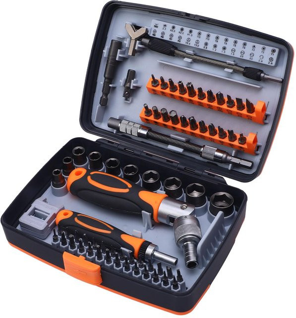 Fishine 68 in 1 Ratschenschraubendreher-Set aus Chrom-Vanadium-Stahl in Grau mit drehbarem Ratschengriff und Verlängerungsstange - Bild 1