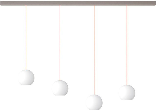 KOMOT KOS Quattro L LED-Pendelleuchte Schiene 200 cm in Nickel matt mit orangefarbenem mundgeblasenem Opalglas und Tunable White (2200K - 4200K) - Bild 1