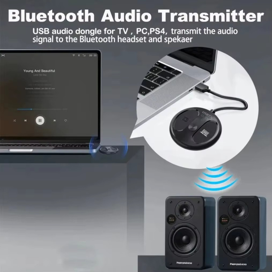 VIKEFON USB Bluetooth 5.4 Audio Sender Schwarz – Kabelloser Stereo-Musikadapter für TV und PC zur Verbindung von 2 Kopfhörern - Bild 4