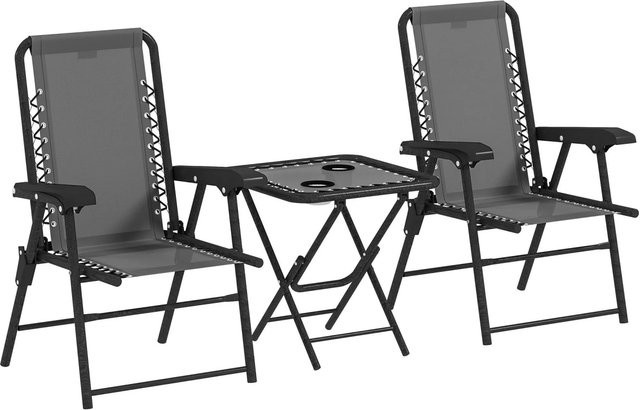 Furnicato Bistro Set 3-teilig aus Stahl mit Klapptisch und Becherhalter, wetterfest, Grau - Bild 1