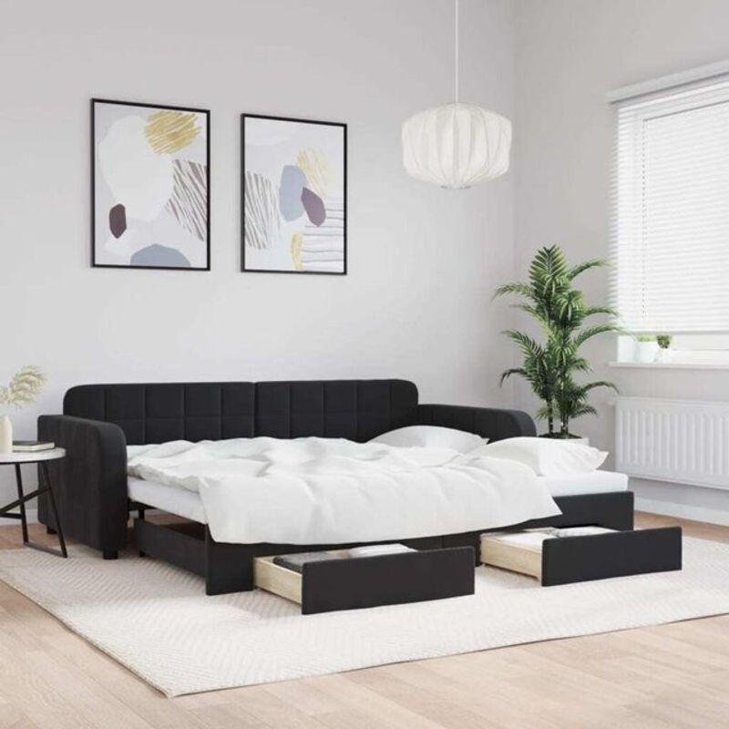Ausziehbares Funktionsbett Vidaxl mit Schubladen aus Samt und Metall in Schwarz, B: 90 cm, L: 190 cm - Bild 1
