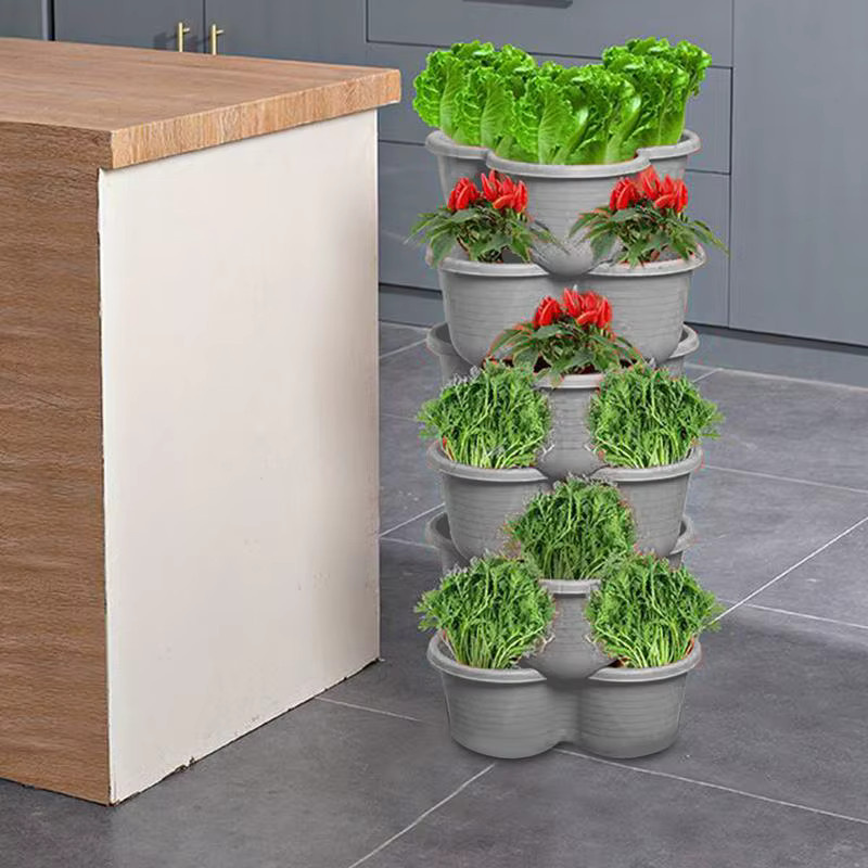 Vertikaler Gartenpflanzer in Grau mit 4-stufigem Gartenturm und Tablett für dein Gemüse und Innengarten - Bild 3