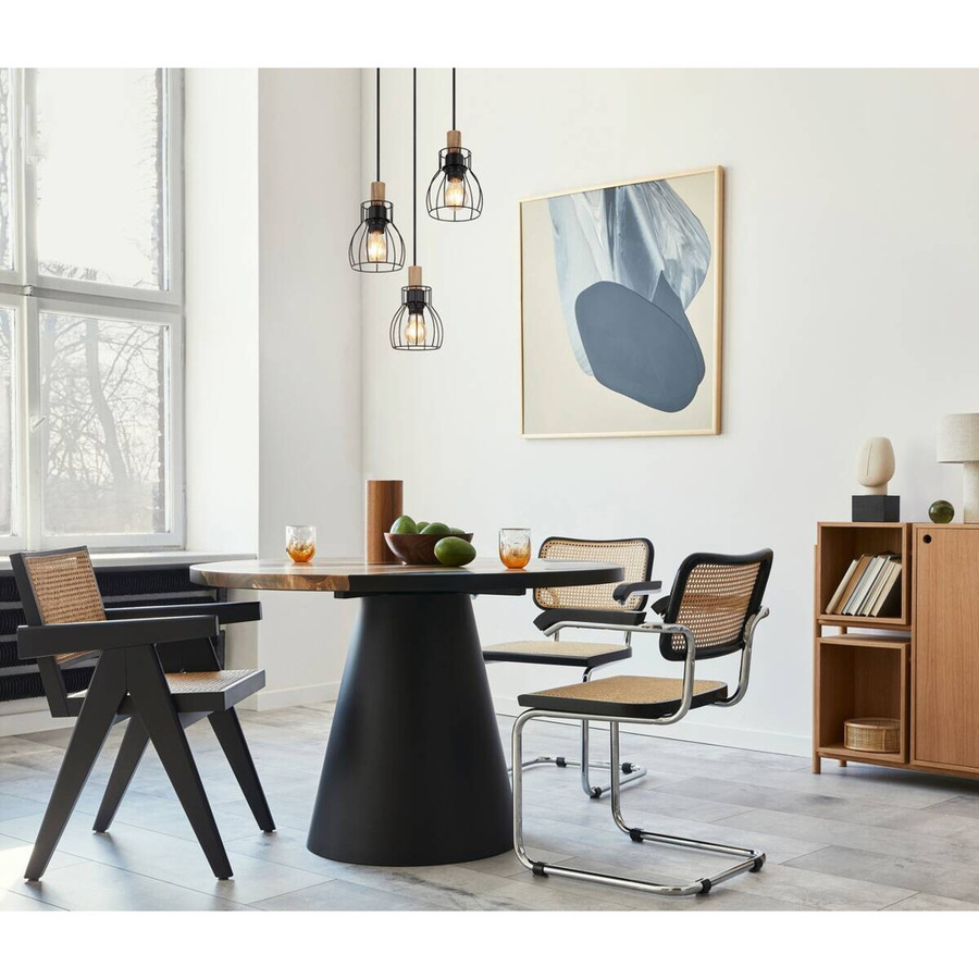 Globo Pendelleuchte Mina 3-flammig in Schwarz und Holzfarben aus Metall und Holzoptik, Höhe: 120 cm, Durchmesser: 35,5 cm, E27 - Bild 2