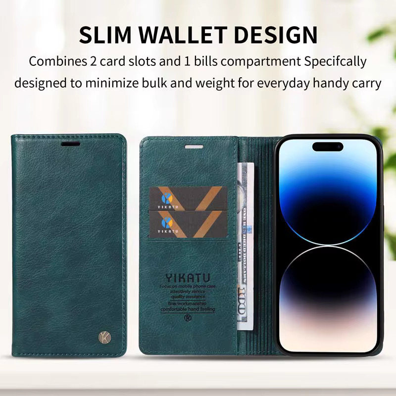 Magnetische Lederhülle als Flip-Wallet-Kartenhülle für Motorola Moto G04 G04S G05 G06 Power G13 G23 G53 G32 E14 E15 E15 in Lila und Grün - Bild 4